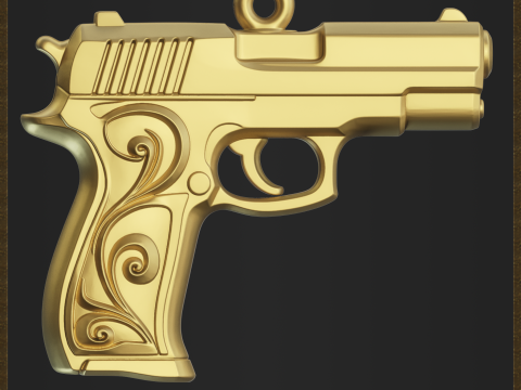Golden Ornate Pistol Pendant 3Dプリントモデル