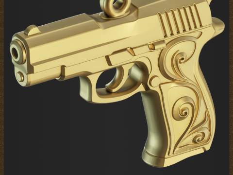 Golden Ornate Pistol Pendant 3Dプリントモデル
