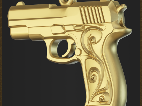 Golden Ornate Pistol Pendant 3Dプリントモデル