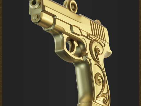 Golden Ornate Pistol Pendant 3Dプリントモデル