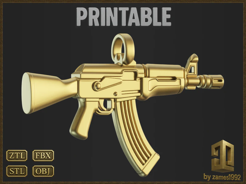 Assault Rifle Pendant 3D Print Model .c4d .max .obj .3ds .fbx .stl .blend 