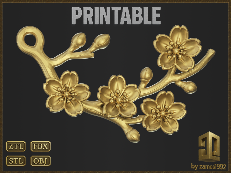 Blossom Flower Branch Jewelry Modèles 3D en vedette .c4d .max .obj .3ds .fbx .stl .blend
