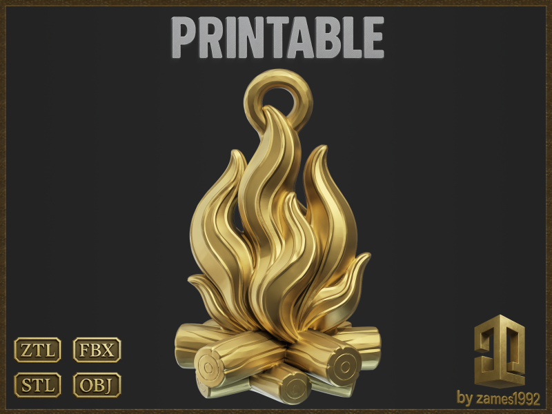 Fire Flame Pendant 3D-printmodel .c4d .max .obj .3ds .fbx .stl .blend