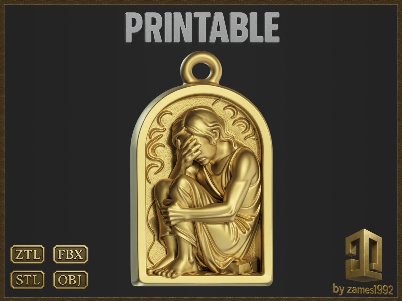 Sad Reflective Pendant 3D Print Model .c4d .max .obj .3ds .fbx .stl .blend
