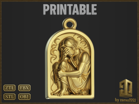 Sad Reflective Pendant 3D Print Model
