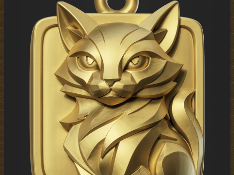 Geometric Cat Pendant 3D Print Model