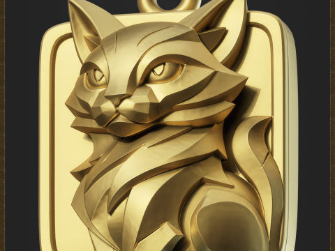 Geometric Cat Pendant 3D Print Model