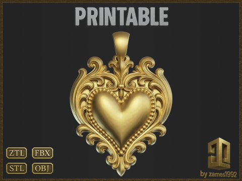 Golden Heart Decorative Pendant 3D Print Model
