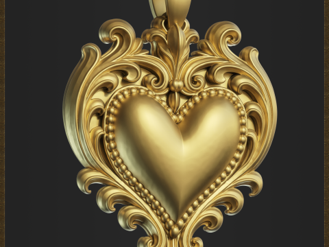 Golden Heart Decorative Pendant 3D Print Model