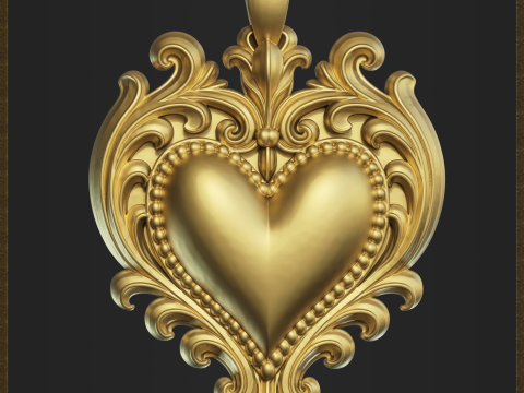 Golden Heart Decorative Pendant 3D Print Model
