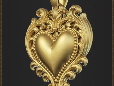 Golden Heart Decorative Pendant 3D Print Model