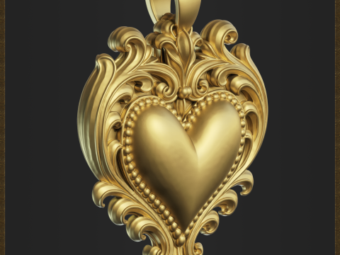 Golden Heart Decorative Pendant 3D Print Model