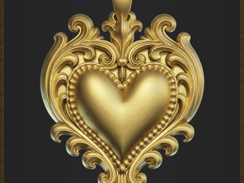 Golden Heart Decorative Pendant 3D Print Model