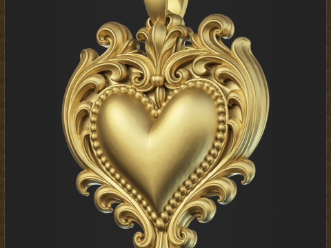Golden Heart Decorative Pendant 3D Print Model
