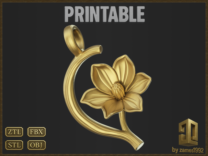Ornamental Botanical Flower Pendant 3D Print Model .c4d .max .obj .3ds .fbx .stl .blend