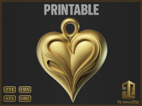 Love Elegant Heart Pendant 3D-printmodel
