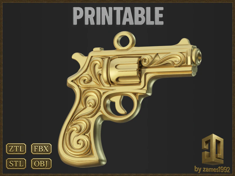 Ornamental Revolver Pendant 3D Print Model .c4d .max .obj .3ds .fbx .stl .blend 