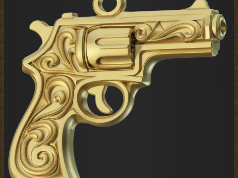 Ornamental Revolver Pendant 3D Print Model
