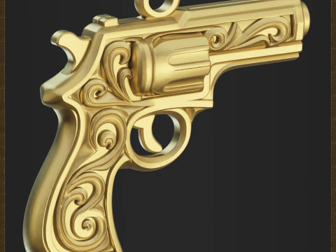 Ornamental Revolver Pendant 3D Print Model