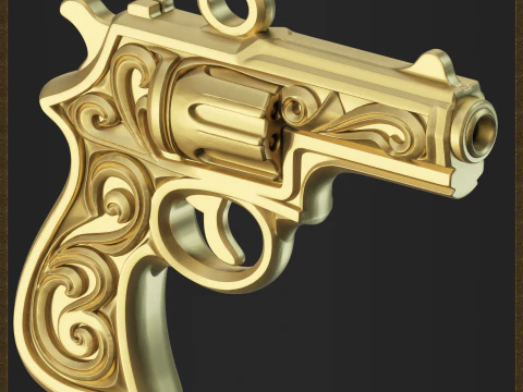 Ornamental Revolver Pendant 3D Print Model