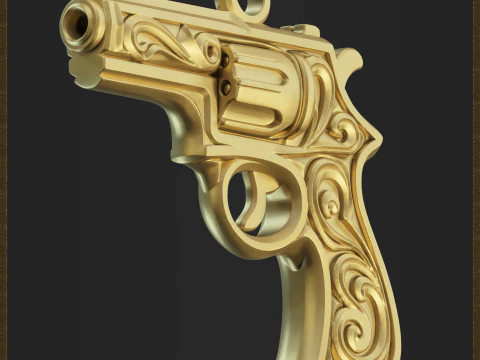 Ornamental Revolver Pendant 3D Print Model