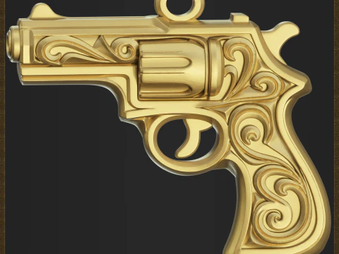 Ornamental Revolver Pendant 3D Print Model
