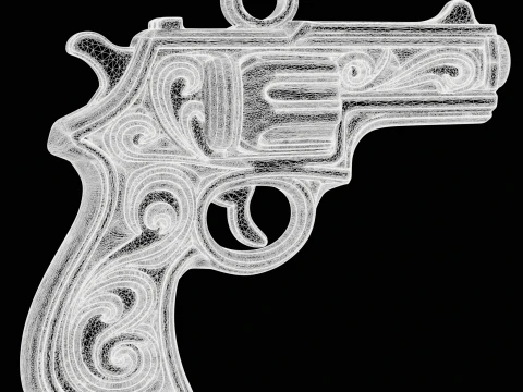 Ornamental Revolver Pendant 3D Print Model