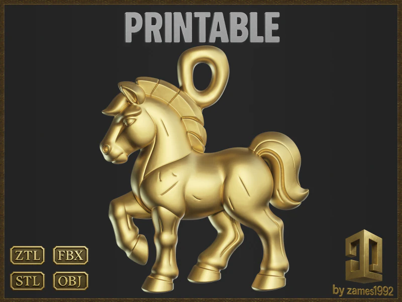 Stylized Horse Charm 3D Print Model .c4d .max .obj .3ds .fbx .stl .blend 