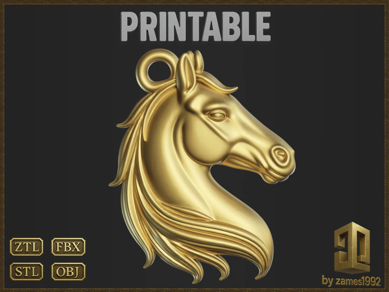 Horse Head Pendant 3D Print Model .c4d .max .obj .3ds .fbx .stl .blend 