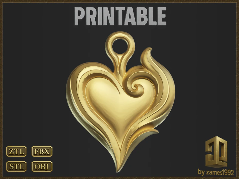 Romantic Heart Pendant 3D Print Model .c4d .max .obj .3ds .fbx .stl .blend 