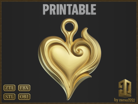 Romantic Heart Pendant 3D Принт Модель
