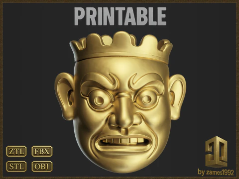 W&uuml;tende Japan-Maskenfigur 3D Druckmodell