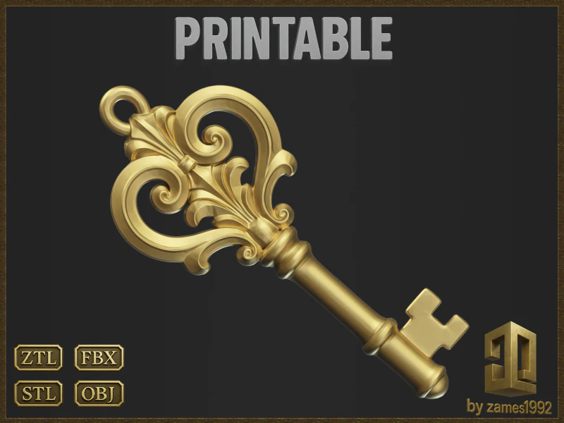 Liontin Kunci Antik yang Elegan Model Cetak 3D .c4d .max .obj .3ds .fbx .stl .blend