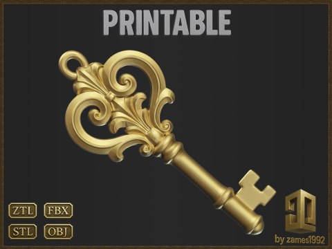 Elegant Antique Key Pendant 3D Принт Модель