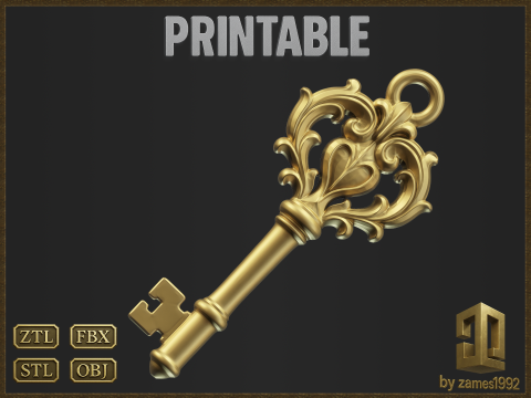 Ornate Vintage Key Pendant 3D Принт Модель