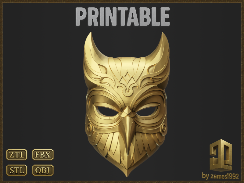 Ornate Owl Mask Helmet Modèles 3D en vedette .c4d .max .obj .3ds .fbx .stl .blend