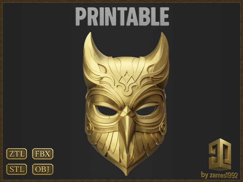 Casco maschera gufo ornato Modello di stampa 3D .c4d .max .obj .3ds .fbx .stl .blend 
