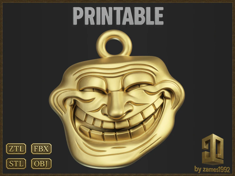 Ciondolo faccia di troll meme Modello di stampa 3D .c4d .max .obj .3ds .fbx .stl .blend 