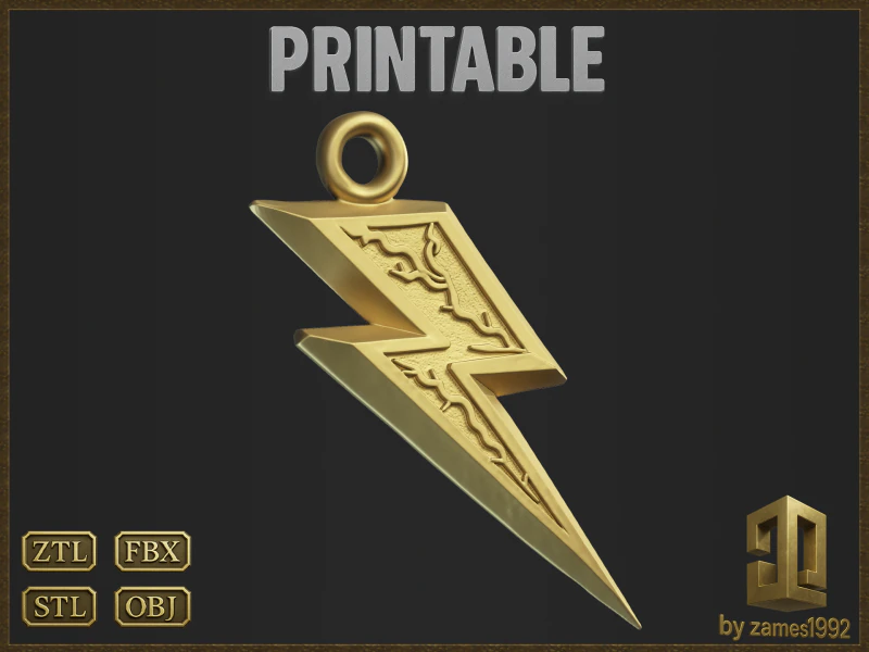 Lightning Bolt Pendant 3D Print Model .c4d .max .obj .3ds .fbx .stl .blend 