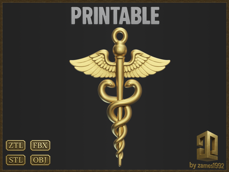 Medical Caduceus Pendant Modèles 3D en vedette .c4d .max .obj .3ds .fbx .stl .blend