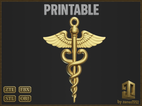 Medical Caduceus Pendant 3D Принт Модель