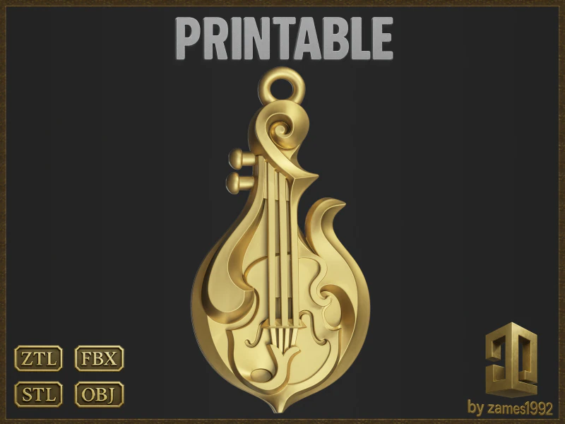 Musical Mandolin Pendant 3D Print Model .c4d .max .obj .3ds .fbx .stl .blend 