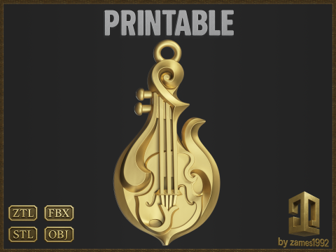 Musical Mandolin Pendant Model Cetak 3D