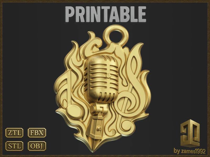 Vintage Microphone Pendant 3D Print Model .c4d .max .obj .3ds .fbx .stl .blend 