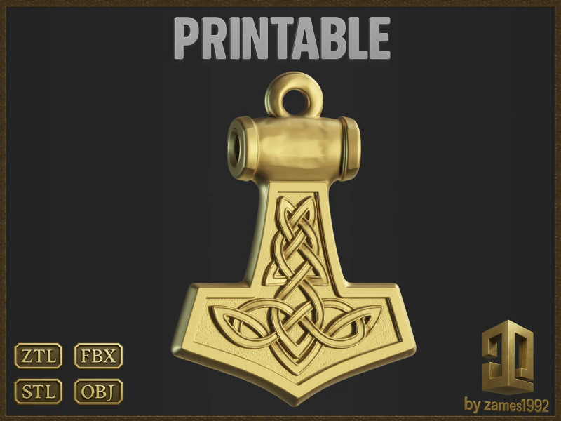 Thor Hammer Viking Pendant 3D Print Model .c4d .max .obj .3ds .fbx .stl .blend 