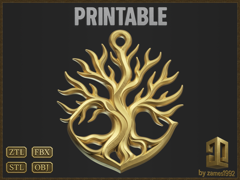 Tree of Life Pendant 3D Print Model .c4d .max .obj .3ds .fbx .stl .blend