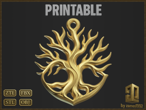 Tree of Life Pendant 3D Print Model