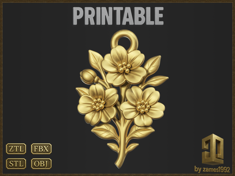 Blooming Branch Pendant 3Dプリントモデル .c4d .max .obj .3ds .fbx .stl .blend