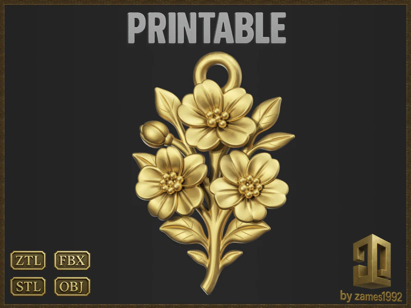 Pingente de ramo florescendo Modelo de Impressão 3D .c4d .max .obj .3ds .fbx .stl .blend 