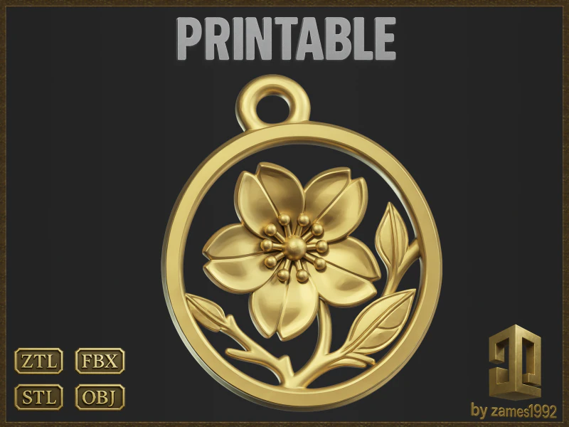 Botanical Flower Charm 3D Print Model .c4d .max .obj .3ds .fbx .stl .blend